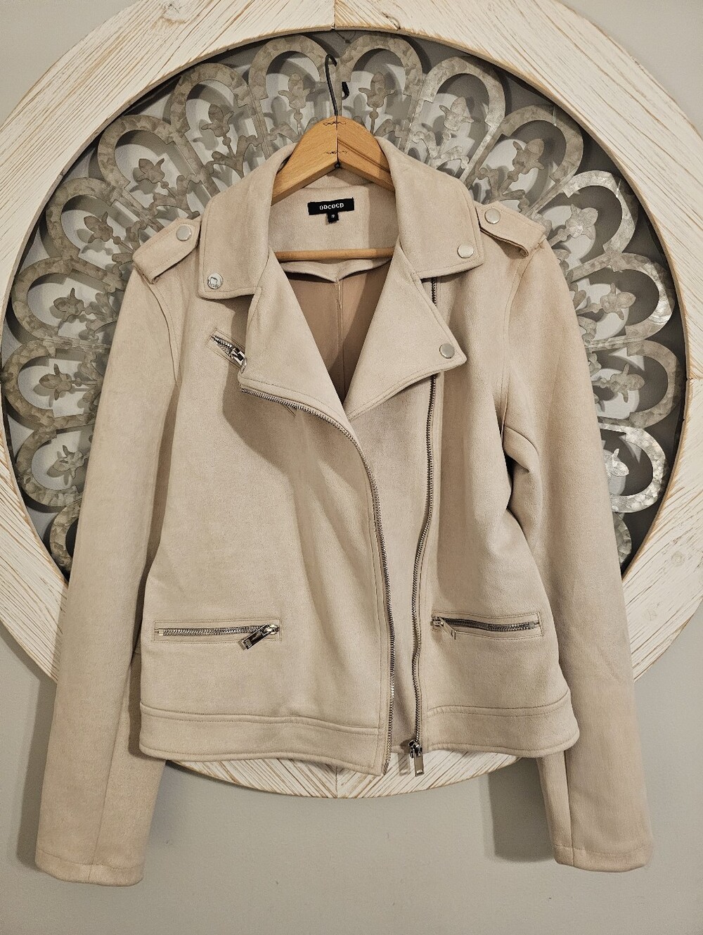 ODCOCD  Dakota Light Beige Suede Moto Jacket